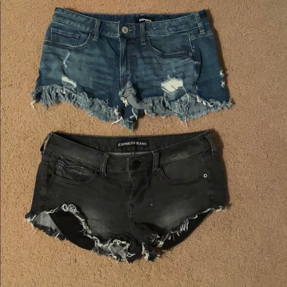 Distressed denim shorts